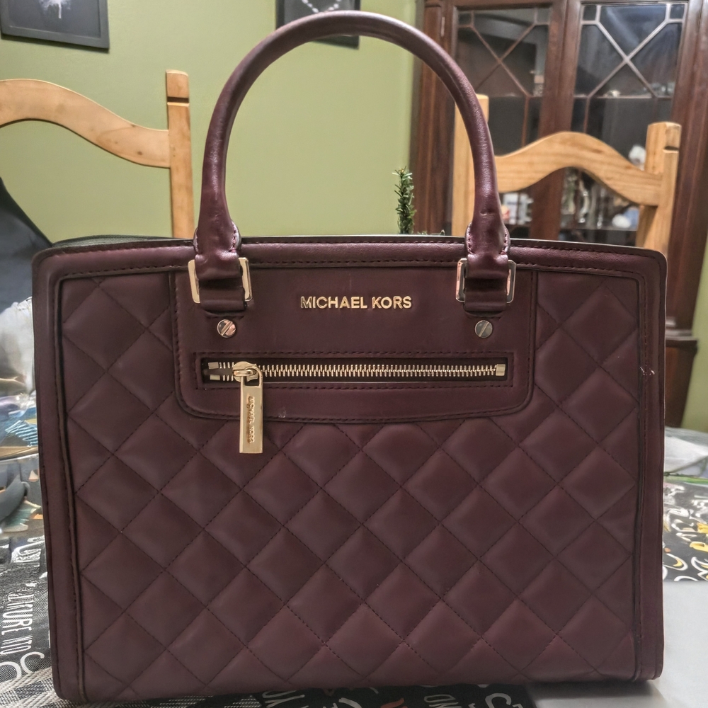 Michael Kors Quilted Burgundy Handbag Barley Used!